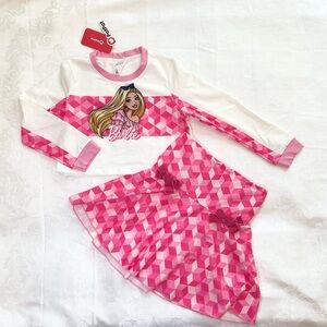 Barbie 2pcs Girl Plaid Colorblock Long-sleeve Tee and Bowknot Design Skirt Set.